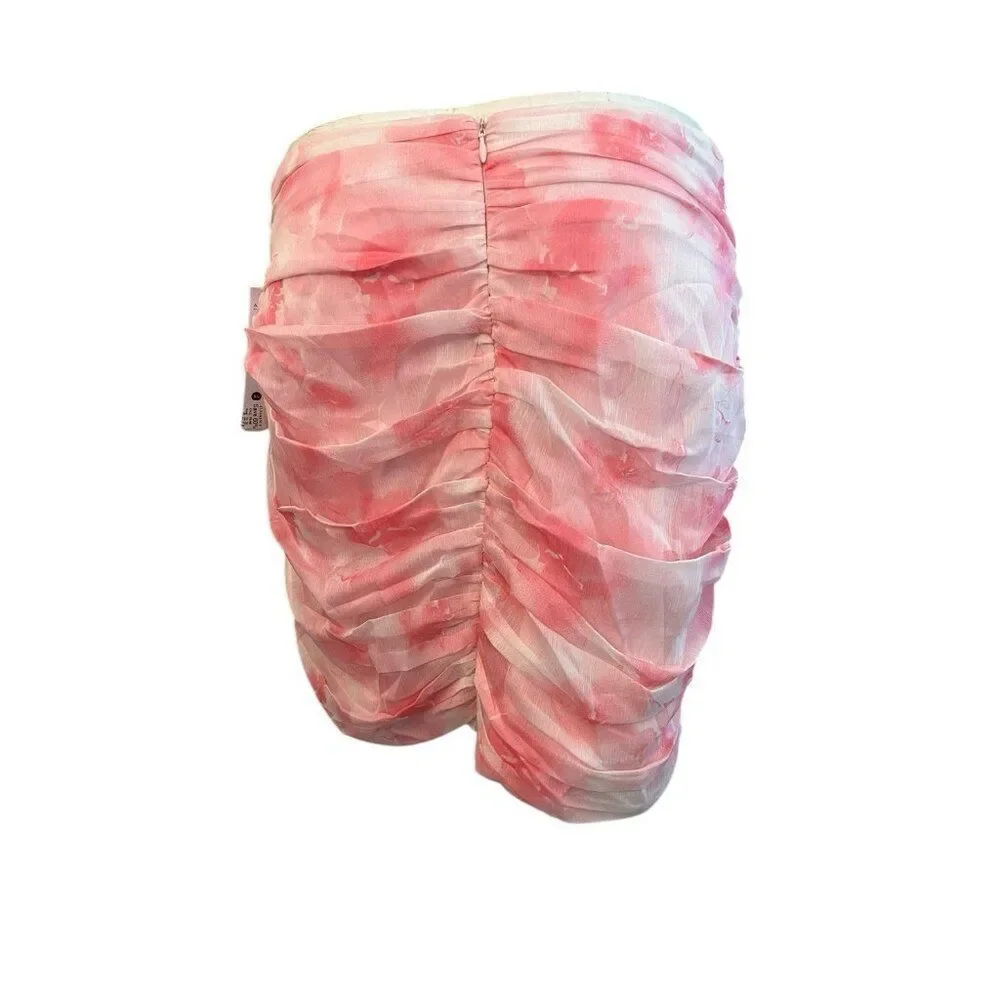 Aqua Ladies XL Light Pink Floral Ruched Asymmetric Mini Skirt Bloomingdales NWT